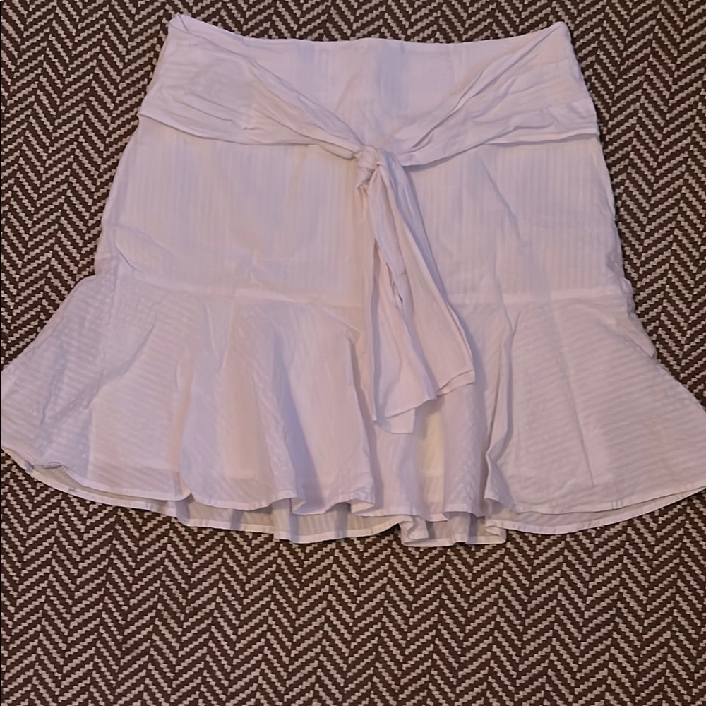 Club Monaco White Ruffled Skirt with Tie in Front